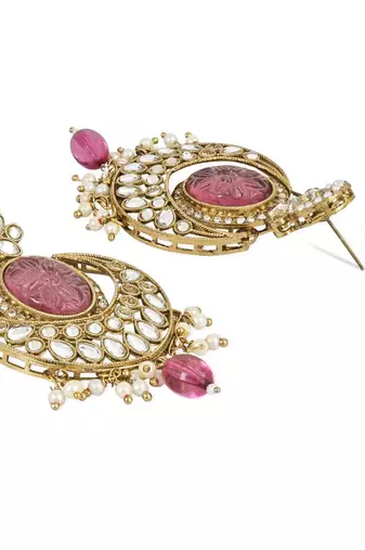 Gold Plated Traditional Pearl Kundan Stone Chandbali Earring For Women/Girls 