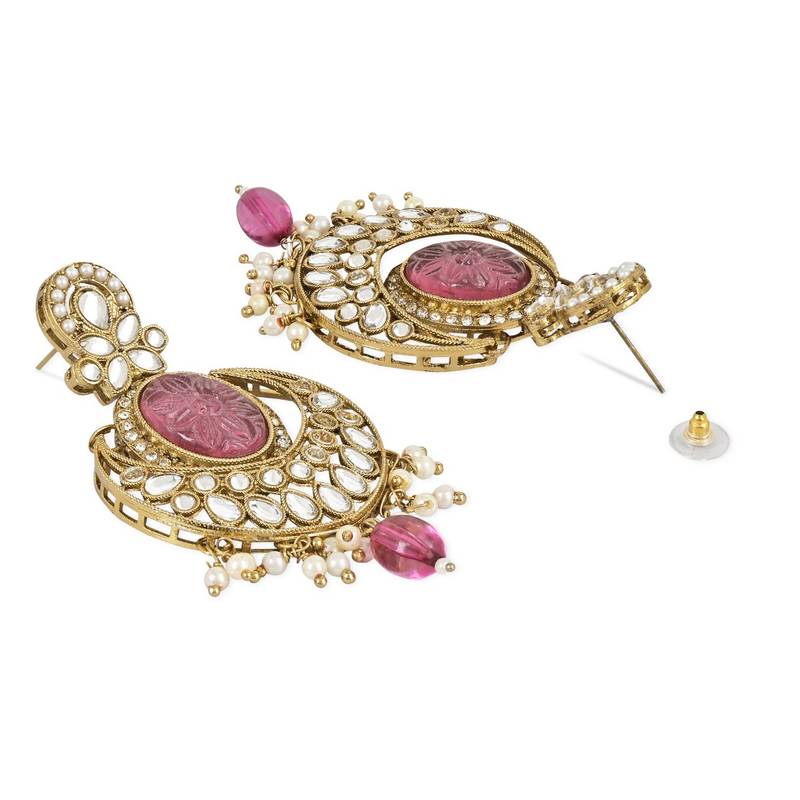 Gold Plated Traditional Pearl Kundan Stone Chandbali Earring For Women/Girls 