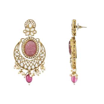 Gold Plated Traditional Pearl Kundan Stone Chandbali Earring For Women/Girls  4