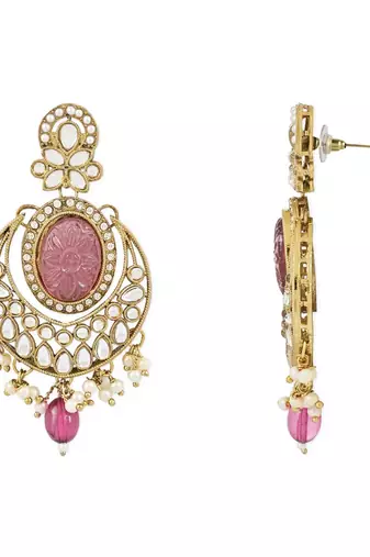 Gold Plated Traditional Pearl Kundan Stone Chandbali Earring For Women/Girls 