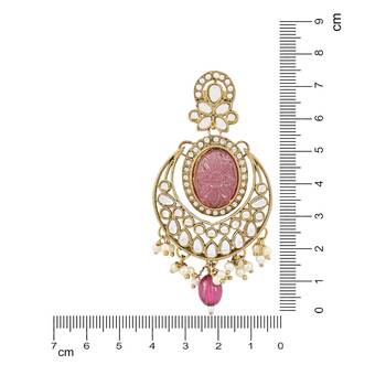 Gold Plated Traditional Pearl Kundan Stone Chandbali Earring For Women/Girls  5