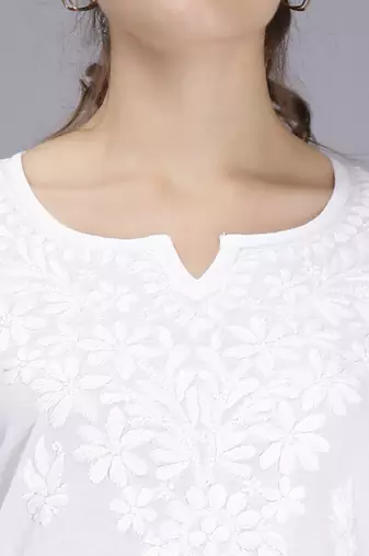 hand embroidered white cotton lucknowi chikankari top