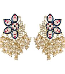 Gold Plated Meena Work Pearl Kundan Studded Drop Earring For Women 