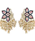 Gold Plated Meena Work Pearl Kundan Studded Drop Earring For Women 