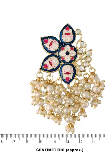 Gold Plated Meena Work Pearl Kundan Studded Drop Earring For Women 