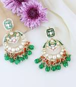 Gold Plated Traditional Meenakari Stone Studded Pearl Dangle Earrings For Women