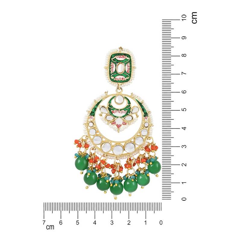 Gold Plated Traditional Meenakari Stone Studded Pearl Dangle Earrings For Women