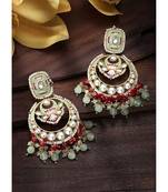 Gold Plated Traditional Meenakari Stone Studded Pearl Dangle Earrings For Women