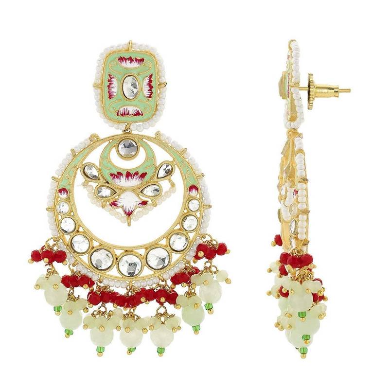 Gold Plated Traditional Meenakari Stone Studded Pearl Dangle Earrings For Women