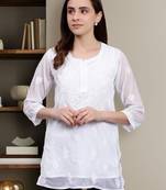 hand embroidered white georgette lucknowi chikankari top with slip
