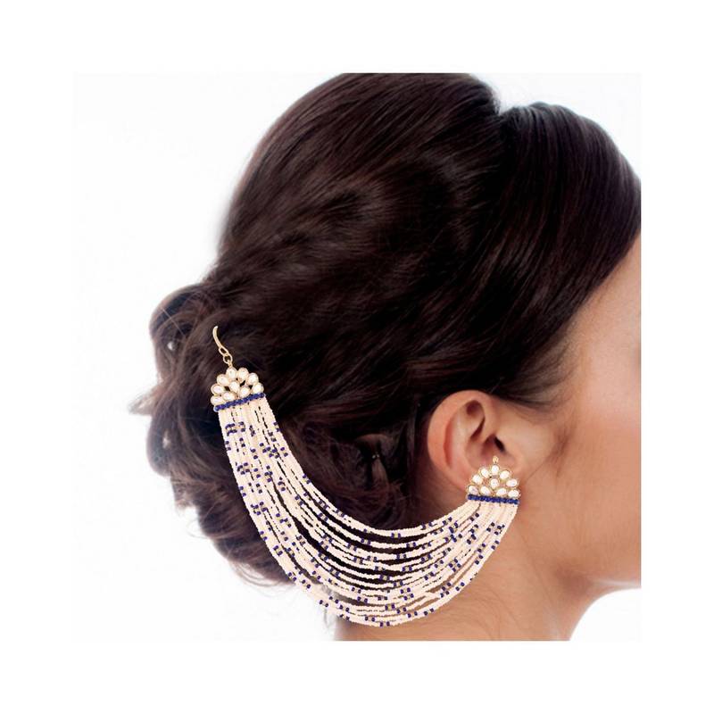 Gold Plated Multi Strand Earring with Ear Chain Embellished With Pearl For Women/Girls 