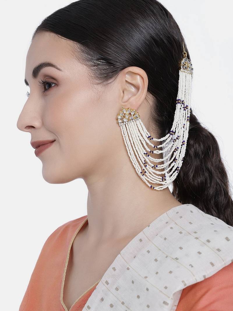 Gold Plated Multi Strand Earring with Ear Chain Embellished With Pearl For Women/Girls 