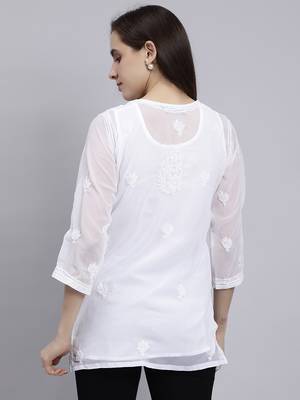 hand embroidered white georgette lucknowi chikankari top with slip 2