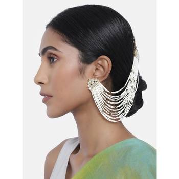Gold Plated Multi Strand Earring with Ear Chain Embellished With Pearl For Women/Girls  1
