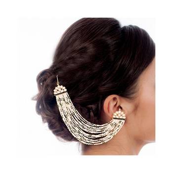 Gold Plated Multi Strand Earring with Ear Chain Embellished With Pearl For Women/Girls  2