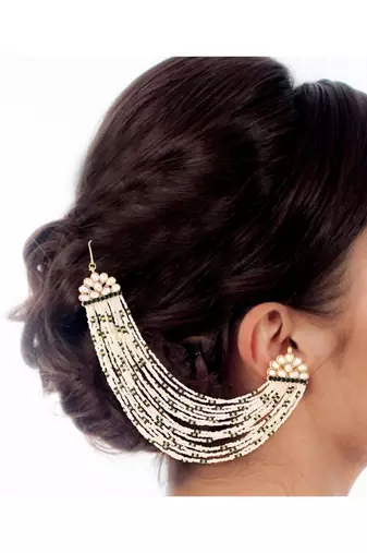 Gold Plated Multi Strand Earring with Ear Chain Embellished With Pearl For Women/Girls 