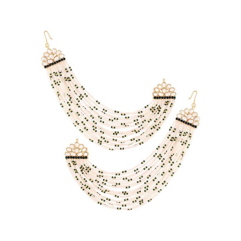 Gold Plated Multi Strand Earring with Ear Chain Embellished With Pearl For Women/Girls 