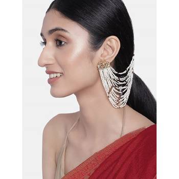 Gold Plated Multi Strand Earring with Ear Chain Embellished With Pearl For Women/Girls  1