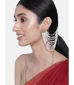 Gold Plated Multi Strand Earring with Ear Chain Embellished With Pearl For Women/Girls 