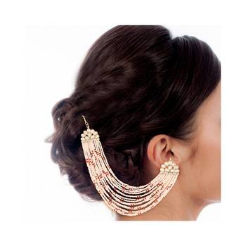 Gold Plated Multi Strand Earring with Ear Chain Embellished With Pearl For Women/Girls  2