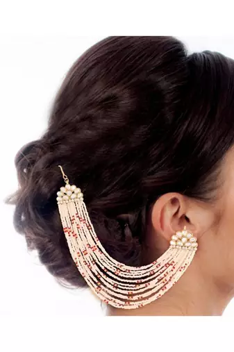 Gold Plated Multi Strand Earring with Ear Chain Embellished With Pearl For Women/Girls 