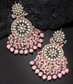 Gold Plated Intricately Designed Traditional Statement Drop Earrings Glided With Kundans & Pearls 