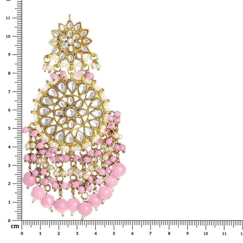 Gold Plated Intricately Designed Traditional Statement Drop Earrings Glided With Kundans & Pearls 