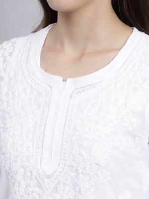 hand embroidered white georgette lucknowi chikankari top with slip 5