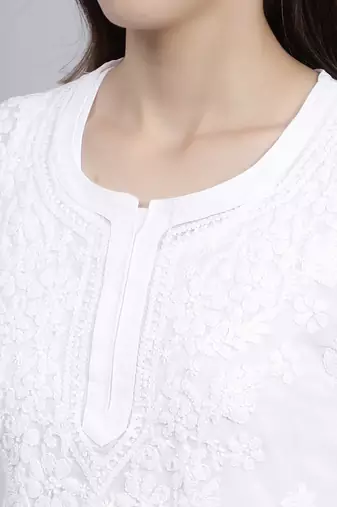 hand embroidered white georgette lucknowi chikankari top with slip