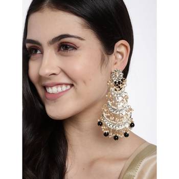 Gold Plated 3 Layered Beaded Chandbali Earrings with Kundan and Pearl Work for Women  1