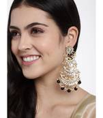 Gold Plated 3 Layered Beaded Chandbali Earrings with Kundan and Pearl Work for Women 
