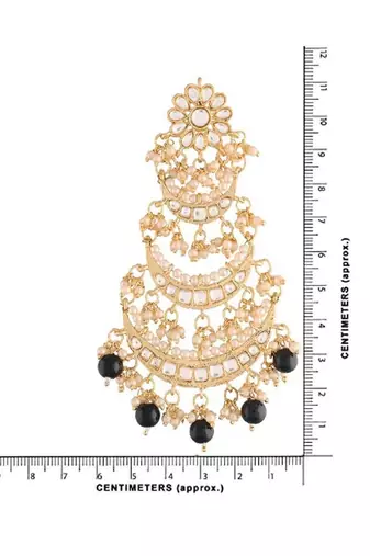 Gold Plated 3 Layered Beaded Chandbali Earrings with Kundan and Pearl Work for Women 