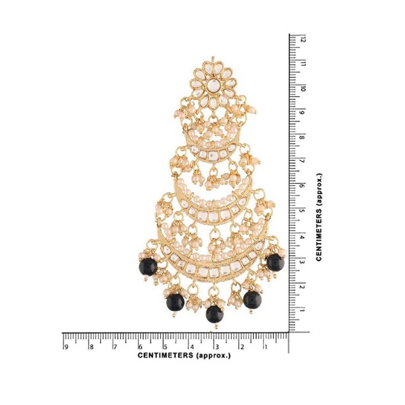 Gold Plated 3 Layered Beaded Chandbali Earrings with Kundan and Pearl Work for Women 