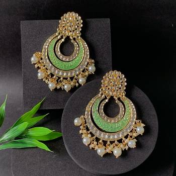 Gold Plated Enamel/Meenakari Big Chandbali Earrings Glided With Kundan & Pearl for Women  1