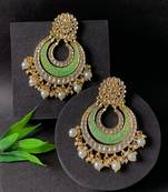 Gold Plated Enamel/Meenakari Big Chandbali Earrings Glided With Kundan & Pearl for Women 