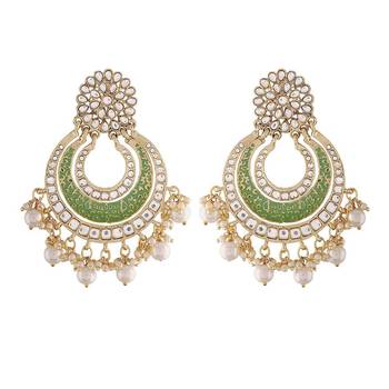 Gold Plated Enamel/Meenakari Big Chandbali Earrings Glided With Kundan & Pearl for Women  2