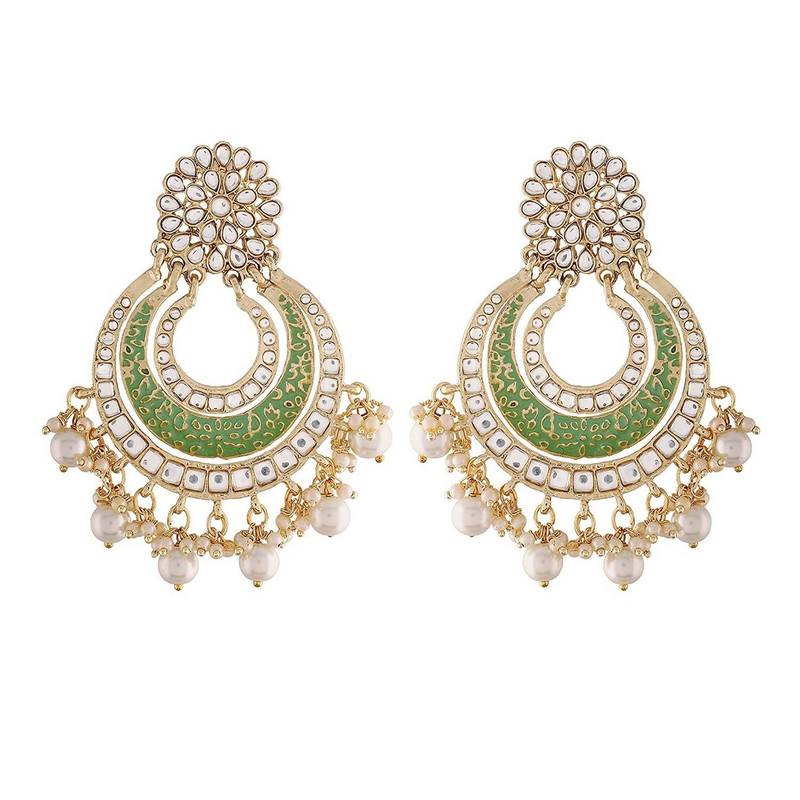 Gold Plated Enamel/Meenakari Big Chandbali Earrings Glided With Kundan & Pearl for Women 