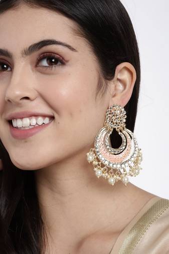 Gold Plated Enamel/Meenakari Big Chandbali Earrings Glided With Kundan & Pearl for Women (E2860Pe)