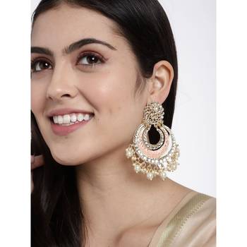 Gold Plated Enamel/Meenakari Big Chandbali Earrings Glided With Kundan & Pearl for Women  1