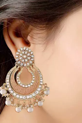 Gold Plated Enamel/Meenakari Big Chandbali Earrings Glided With Kundan & Pearl for Women 