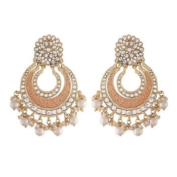 Gold Plated Enamel/Meenakari Big Chandbali Earrings Glided With Kundan & Pearl for Women  3