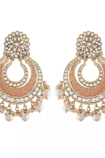 Gold Plated Enamel/Meenakari Big Chandbali Earrings Glided With Kundan & Pearl for Women 