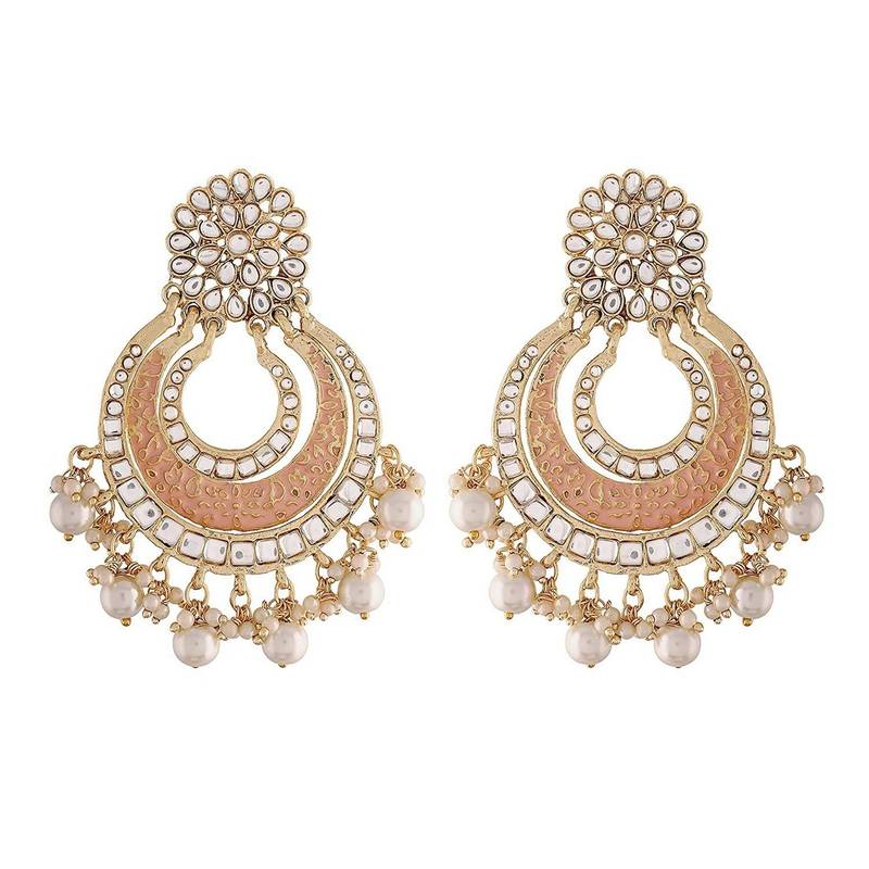Gold Plated Enamel/Meenakari Big Chandbali Earrings Glided With Kundan & Pearl for Women 