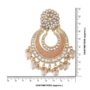 Gold Plated Enamel/Meenakari Big Chandbali Earrings Glided With Kundan & Pearl for Women  4