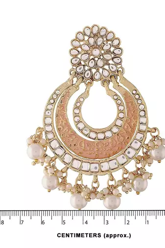 Gold Plated Enamel/Meenakari Big Chandbali Earrings Glided With Kundan & Pearl for Women 