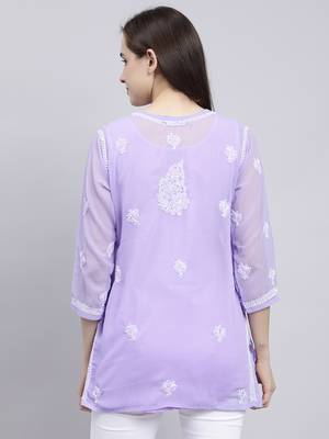 hand embroidered mauve georgette lucknowi chikankari top with slip 2
