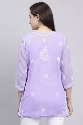 hand embroidered mauve georgette lucknowi chikankari top with slip