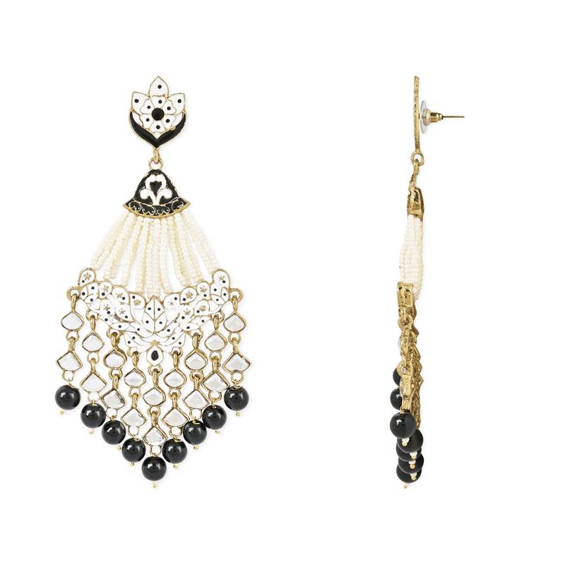 Gold Plated Traditional Handcrafted Meena Work Earring Glided With Kundan & Pearls 