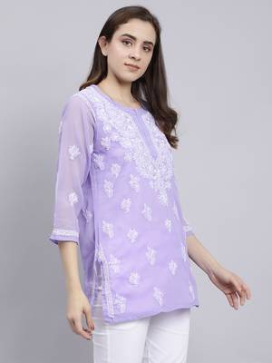 hand embroidered mauve georgette lucknowi chikankari top with slip 4