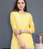 hand embroidered yellow georgette lucknowi chikankari top with slip